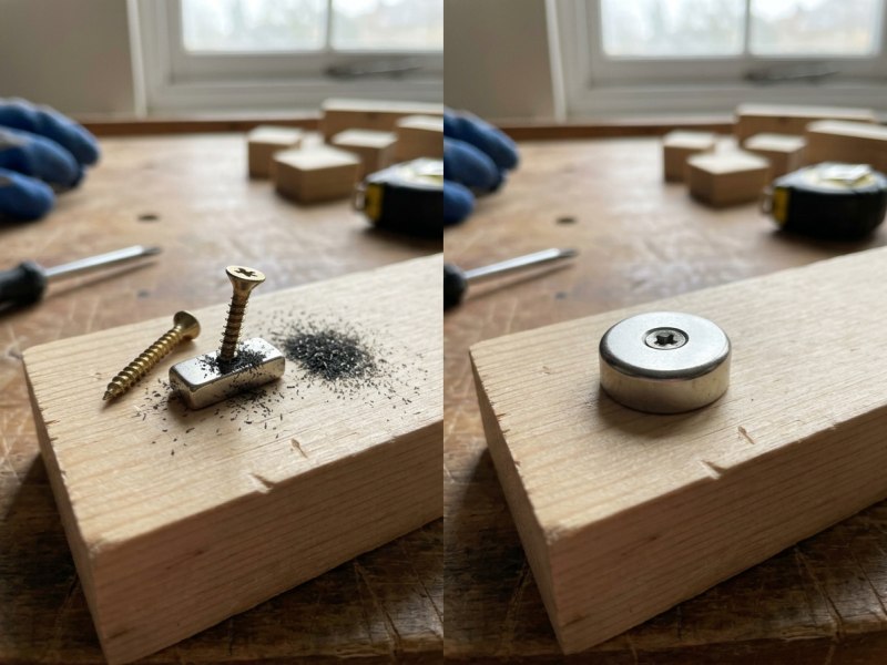 Why is a countersunk pot magnet better than a bare magnet for screw mounting?